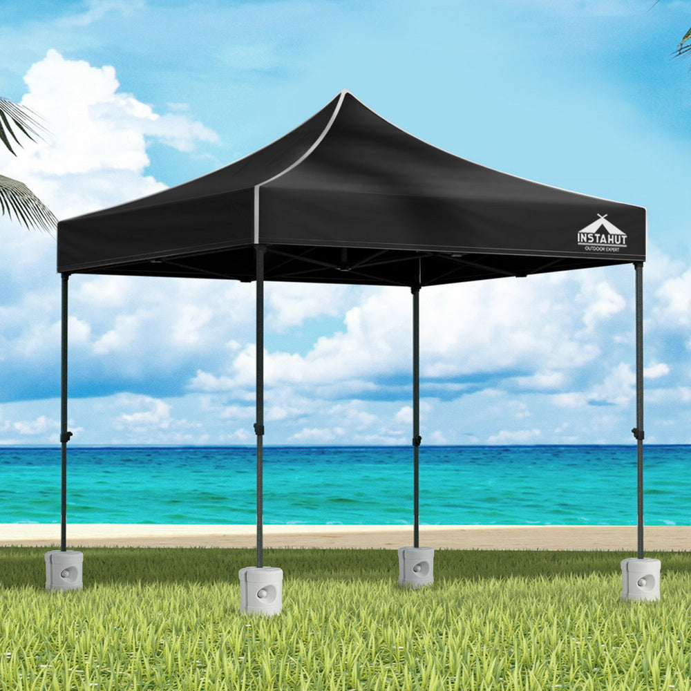 Instahut Gazebo Pop Up Marquee 3x3 Folding 500D Wedding Tent Base Pod Black