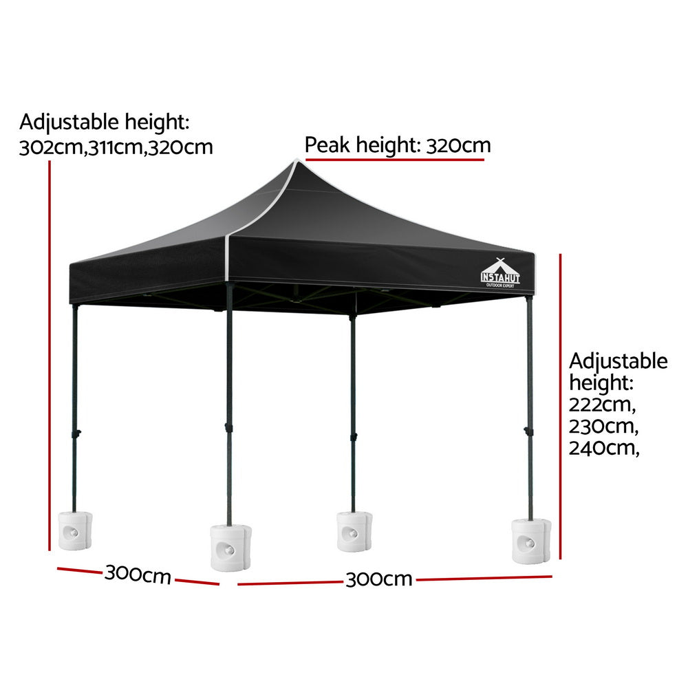 Instahut Gazebo Pop Up Marquee 3x3 Folding 500D Wedding Tent Base Pod Black