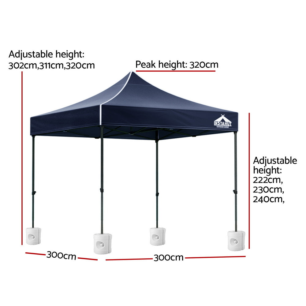 Instahut Gazebo Pop Up 3x3m w/Base Podx4 Marquee Folding Outdoor Wedding Camping Tent Shade Canopy Navy