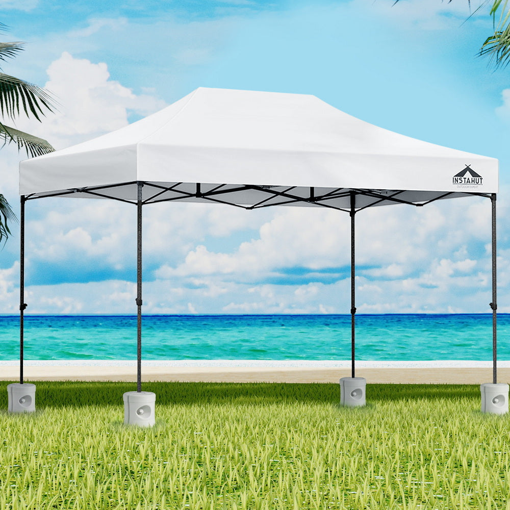 Instahut Gazebo Pop Up 3x4.5m w/Base Podx4 Marquee Folding Outdoor Wedding Camping Tent Shade Canopy White