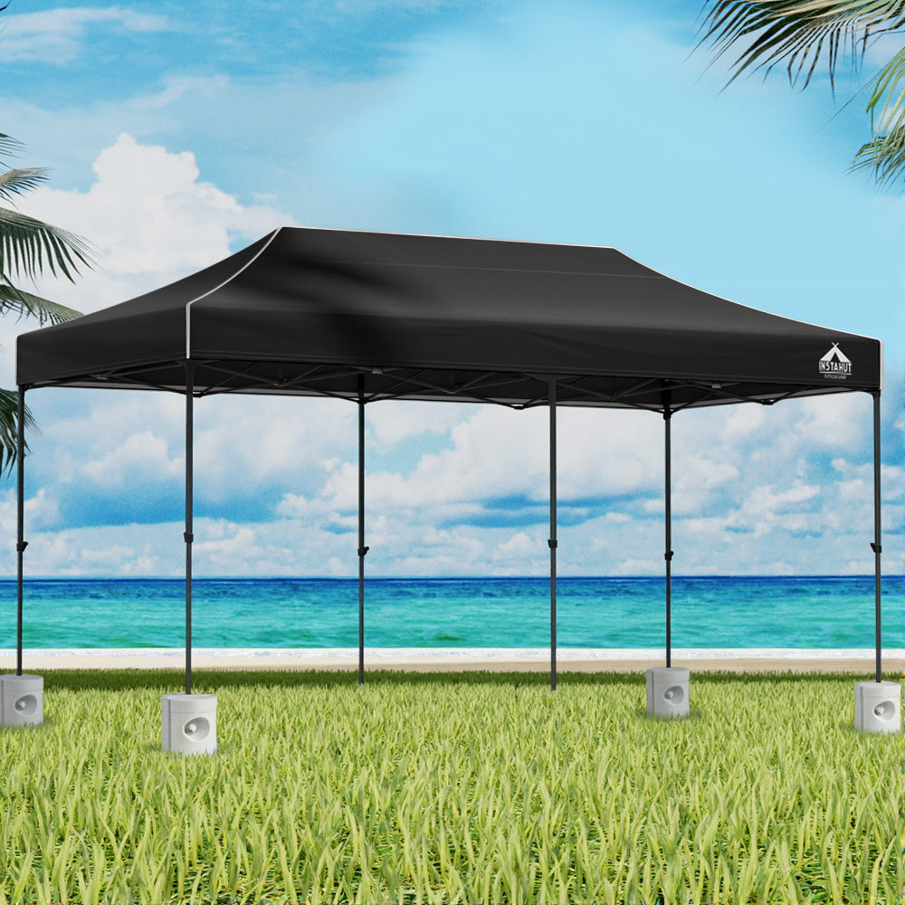 Instahut Gazebo Pop Up Marquee 3x6 Folding Outdoor 500D Tent Base Pod Black