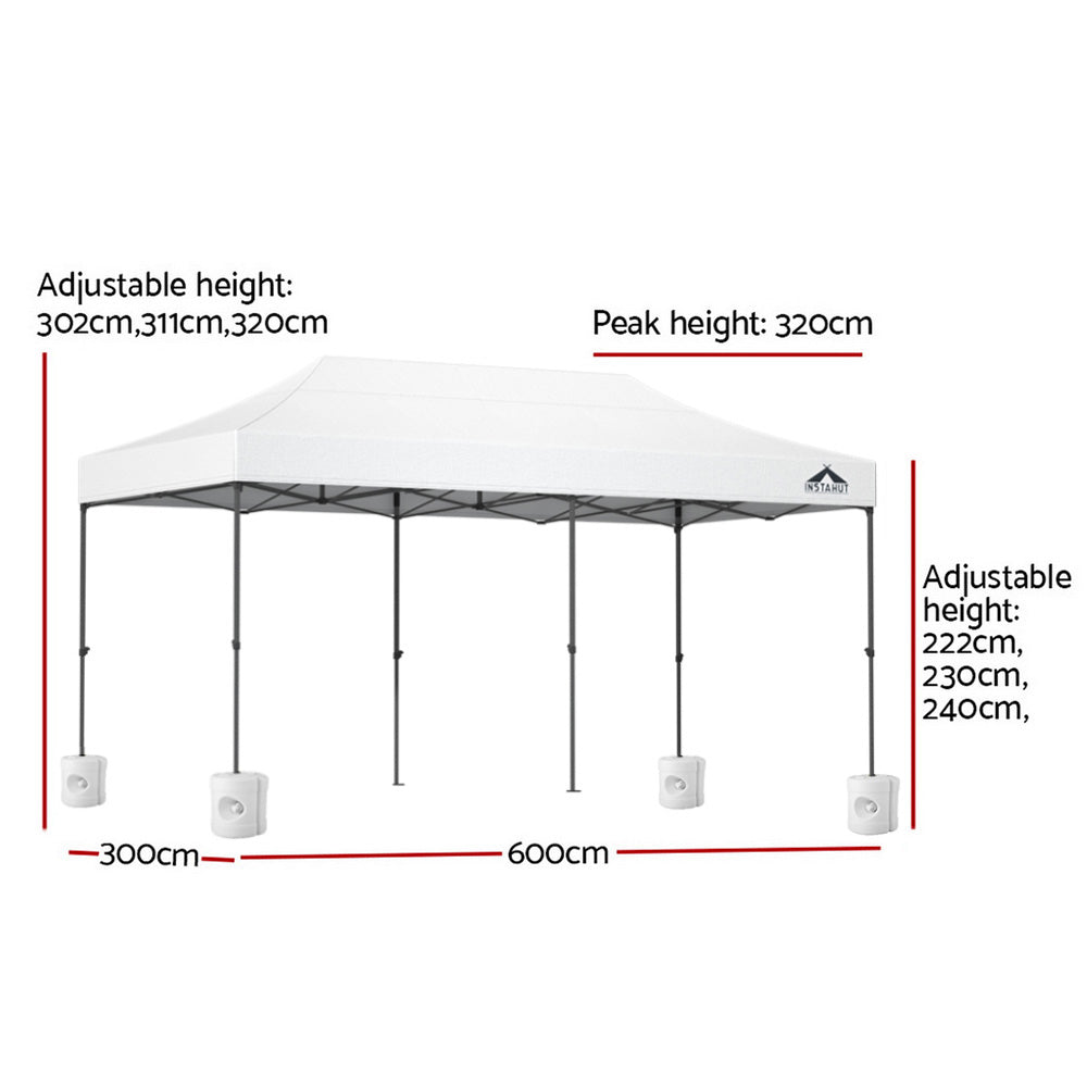 Instahut Gazebo Pop Up Marquee 3x6 Folding 500D Wedding Tent Base Pod White
