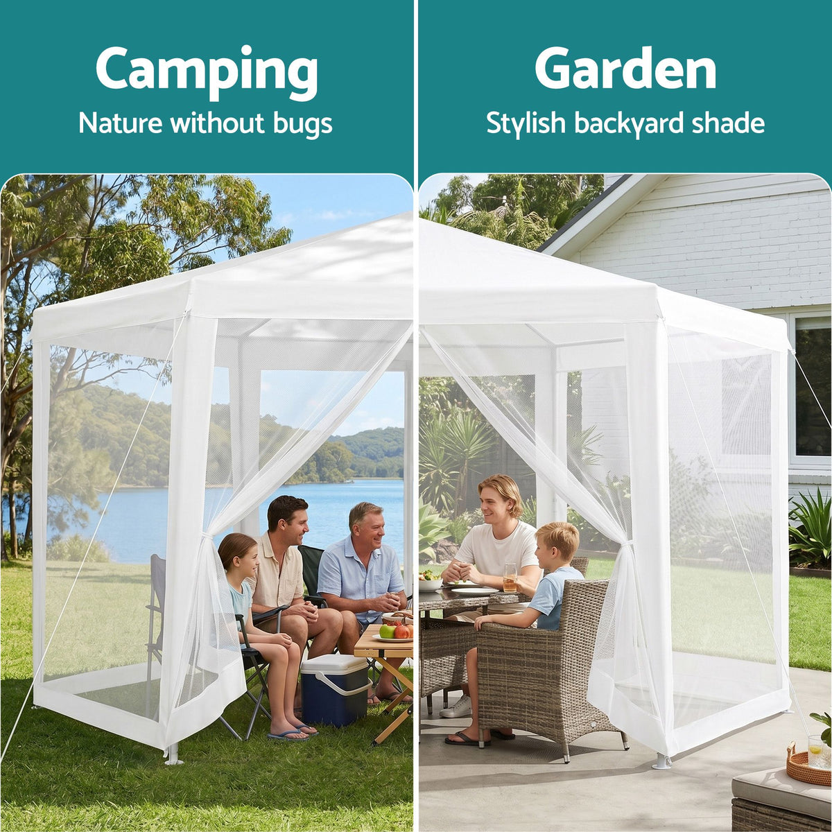 Instahut Gazebo 2x2m Marquee Wedding Party Tent Outdoor Camping Mesh Wall Canopy Shade Gazebos White