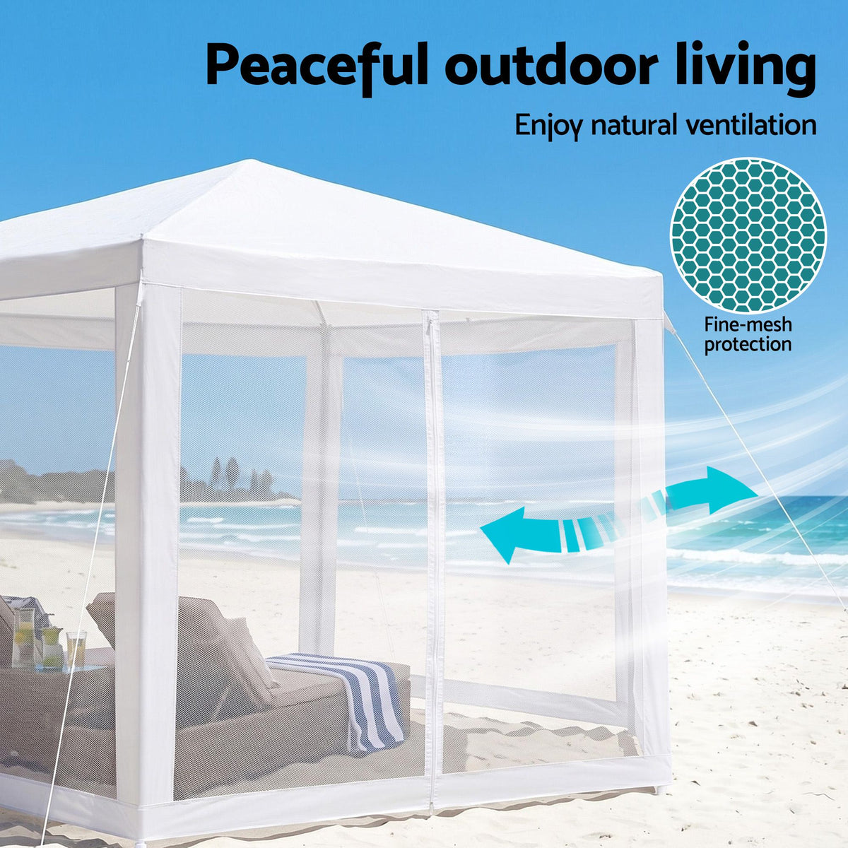 Instahut Gazebo 2x2m Marquee Wedding Party Tent Outdoor Camping Mesh Wall Canopy Shade Gazebos White