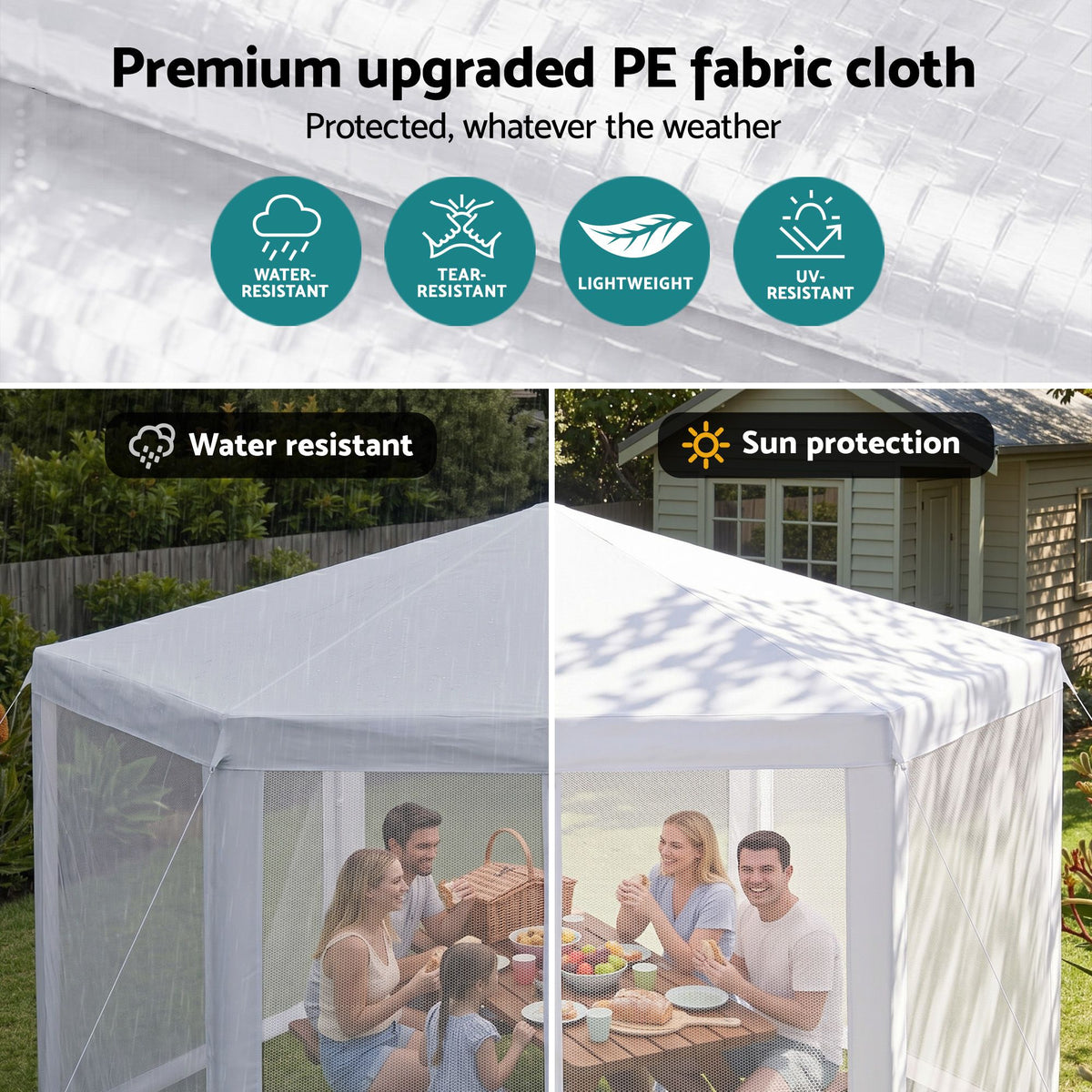 Instahut Gazebo 2x2m Marquee Wedding Party Tent Outdoor Camping Mesh Wall Canopy Shade Gazebos White