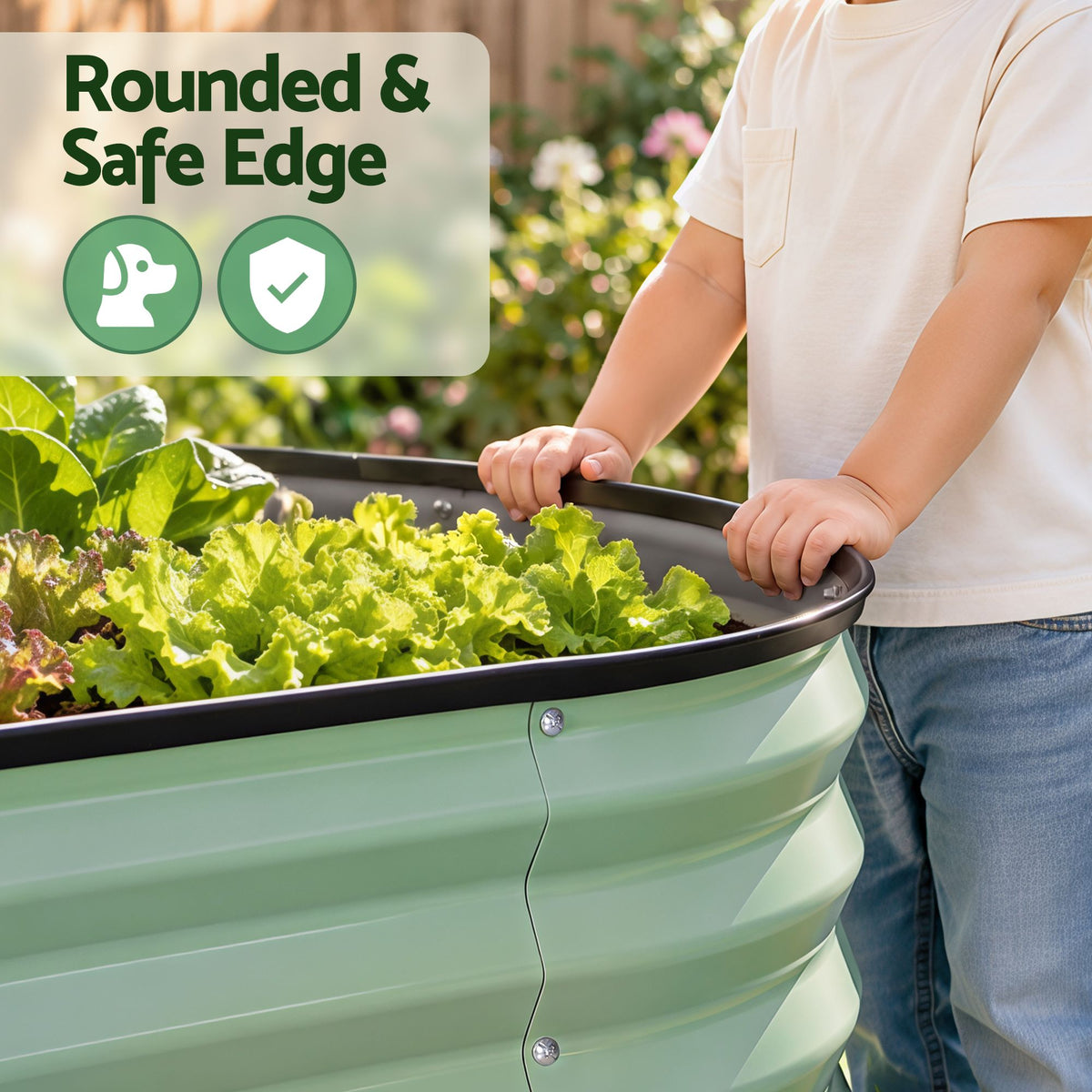 Green Fingers Self Watering Oval Garden Bed Galvanised for Balcony Deck 120x60x30cm