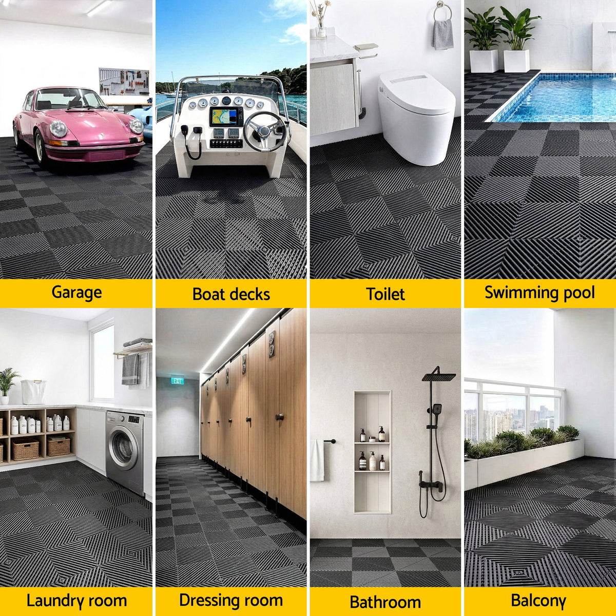 Giantz 20PCS Garage Floor Tiles Interlocking Drainage Non-Slip Tiles Heavy Duty for Workshop Black