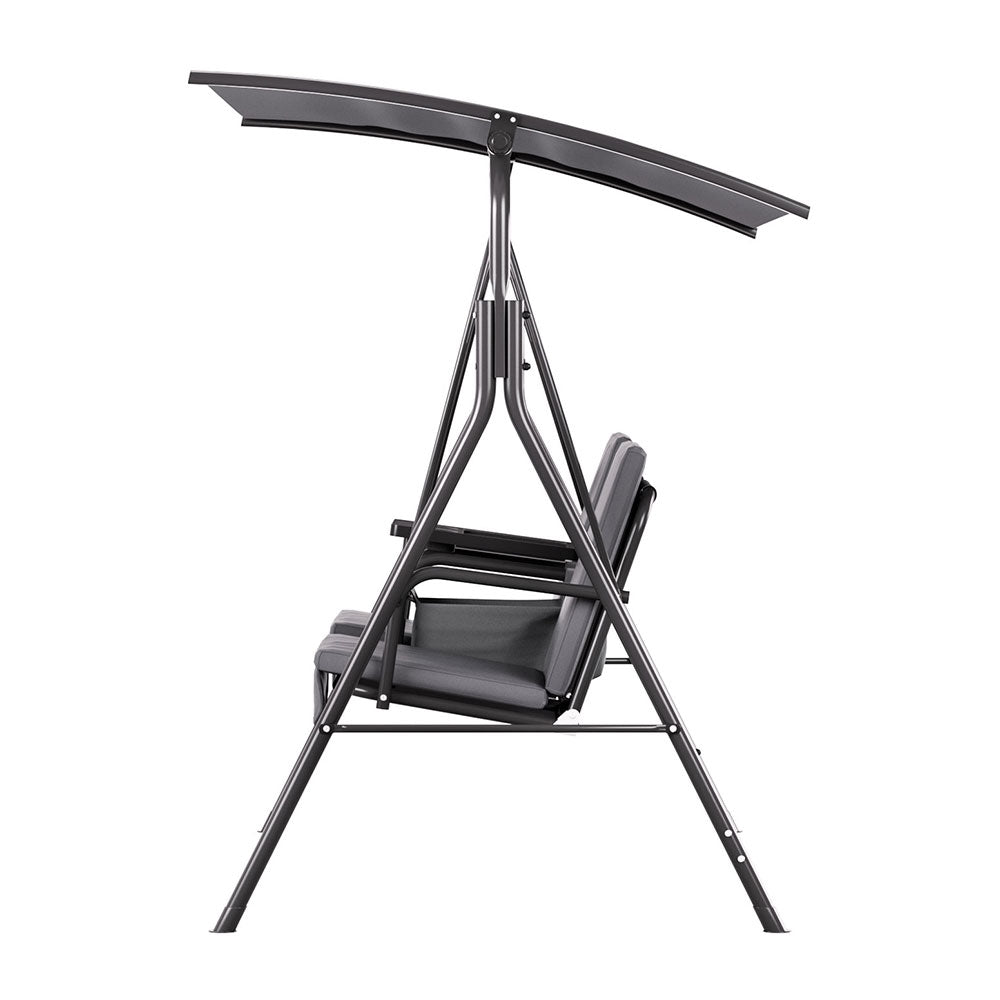 Gardeon Outdoor Swing Chair Garden Chair Canopy Cup Holder 2 Seater Grey