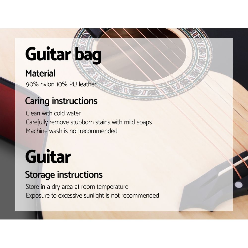 Alpha 38 Inch Acoustic Guitar Wooden Body Steel String Full Size w/ Stand Wood Natural