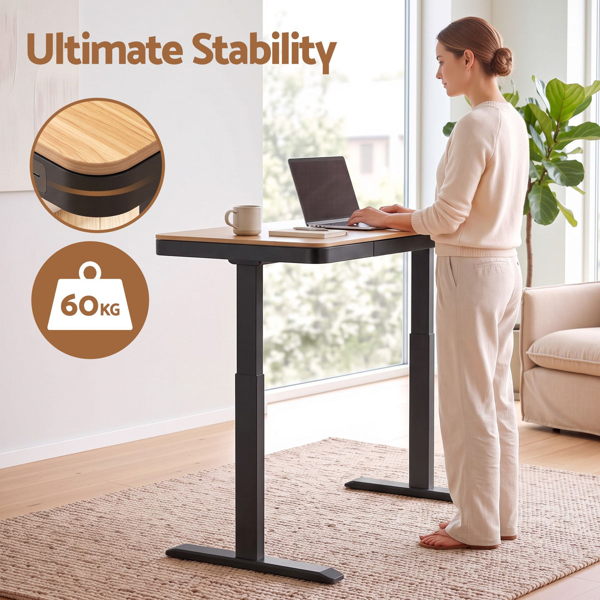 Artiss Motorised Standing Desk with Storage Drawer 120cm Wood Black