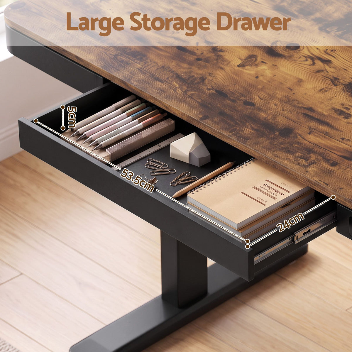 Artiss Motorised Standing Desk with Storage Drawer 120cm Rustic Brown