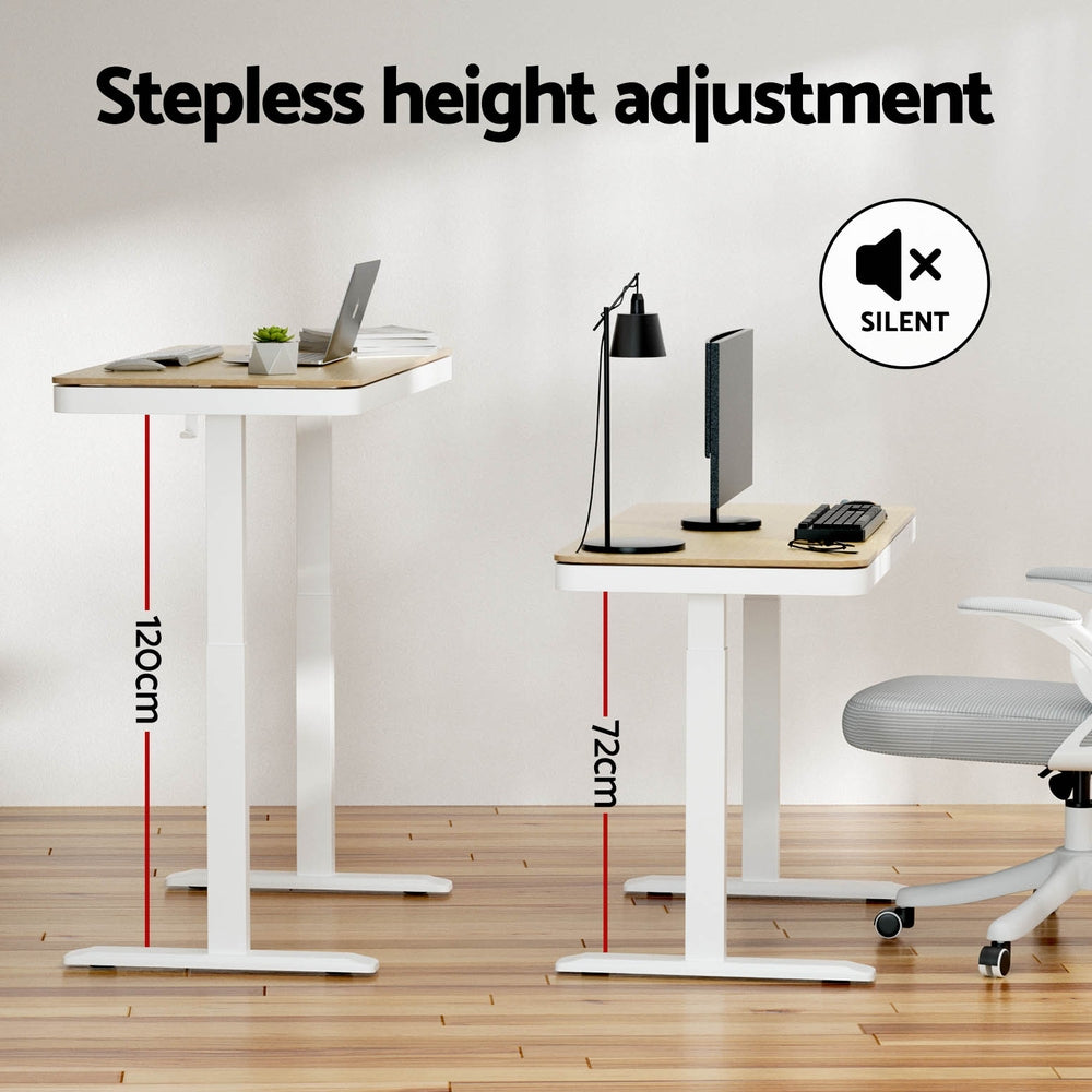 Sit Stand Desk White & Oak