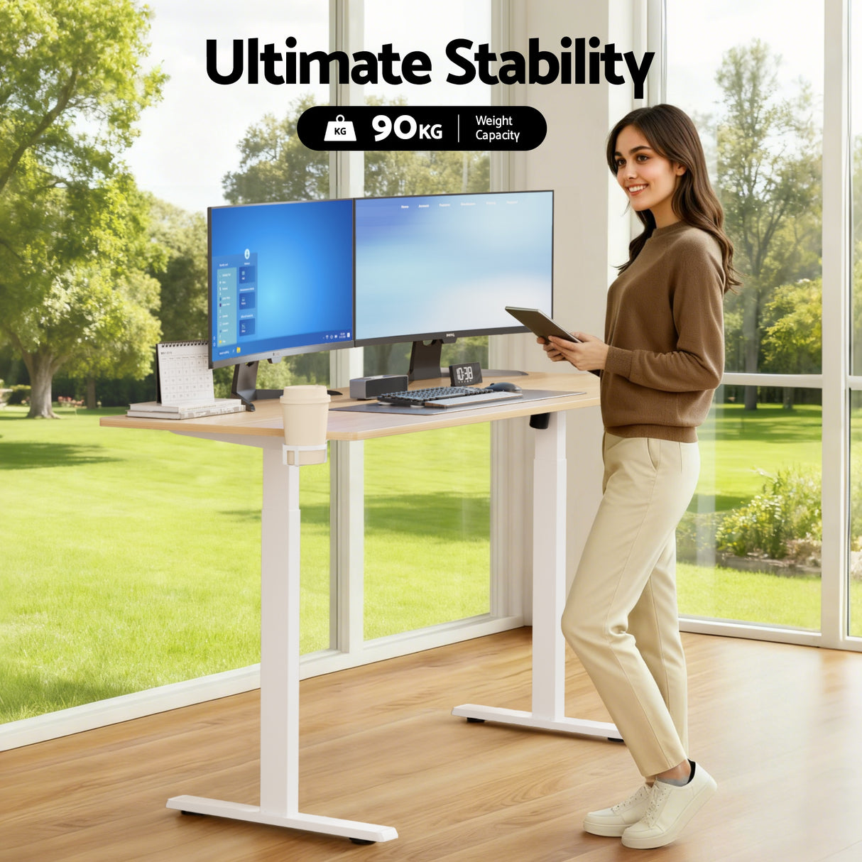 Artiss Standing Desk Sit Stand Touch Control Electric Oak 140CM