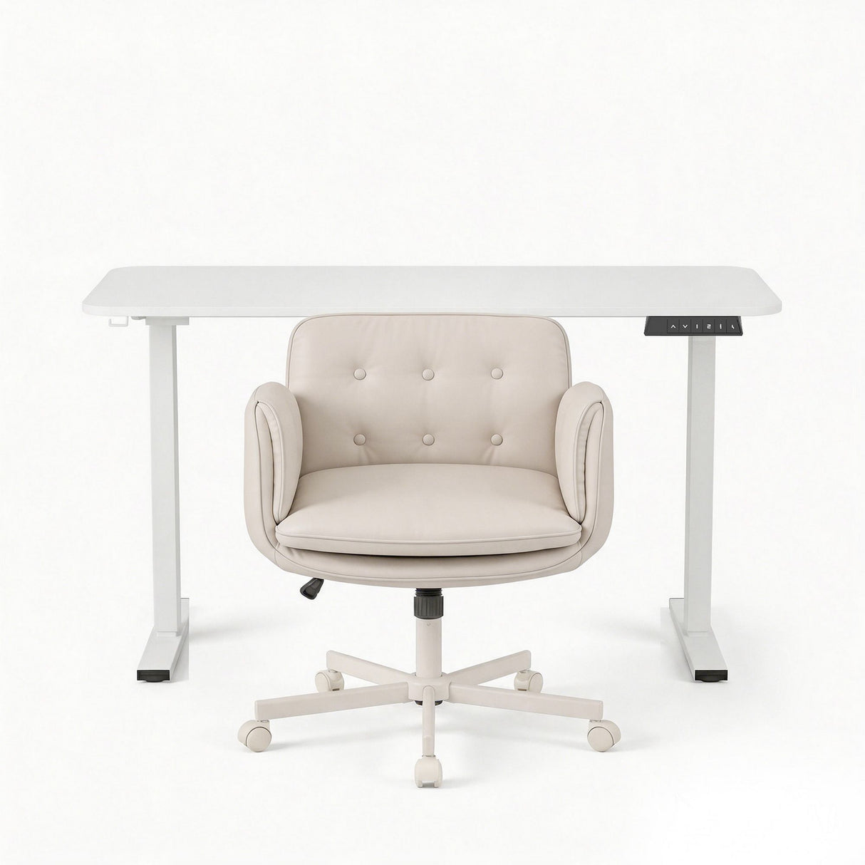 Artiss Criss Cross Chair with Wheels & Adjustable Armrests and Electric Standing Desk 140cm with Memory Presets, Ergonomic Cross Legged Chair and Office Desk Set
