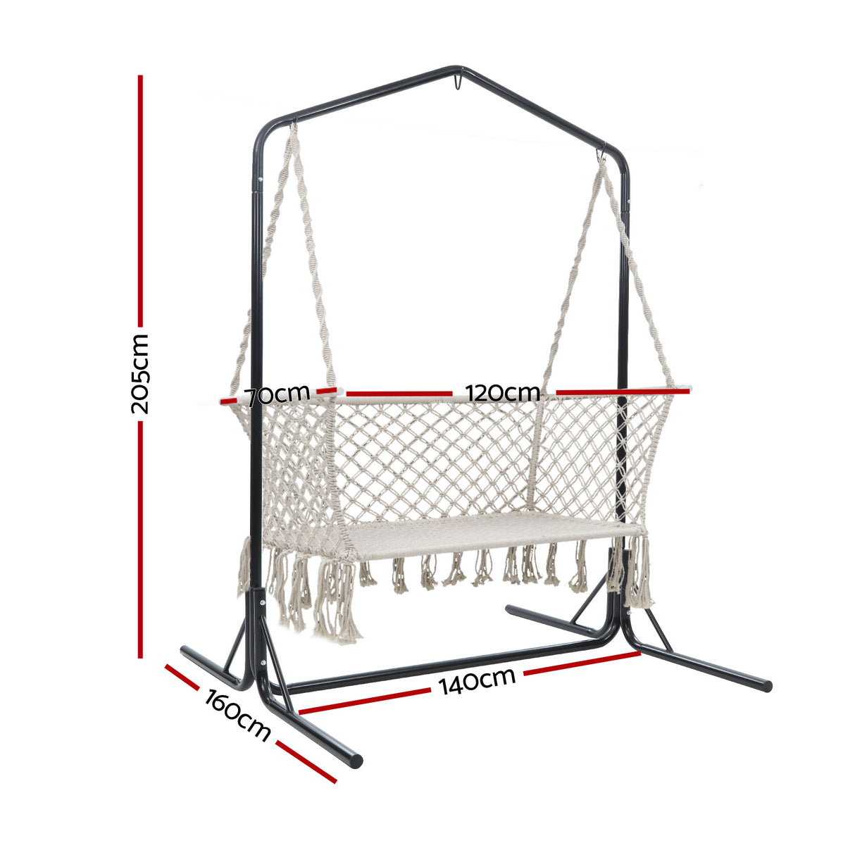 Gardeon Hammock Chair with Stand Macrame Outdoor Garden 2 Seater Cream