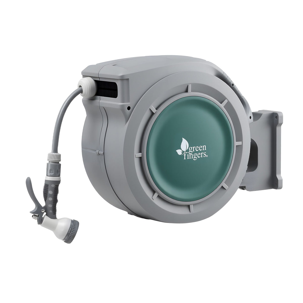 Green Fingers 20m Retractable Water Hose Reel, Wall Mounted Garden Hose 9-Pattern Nozzle