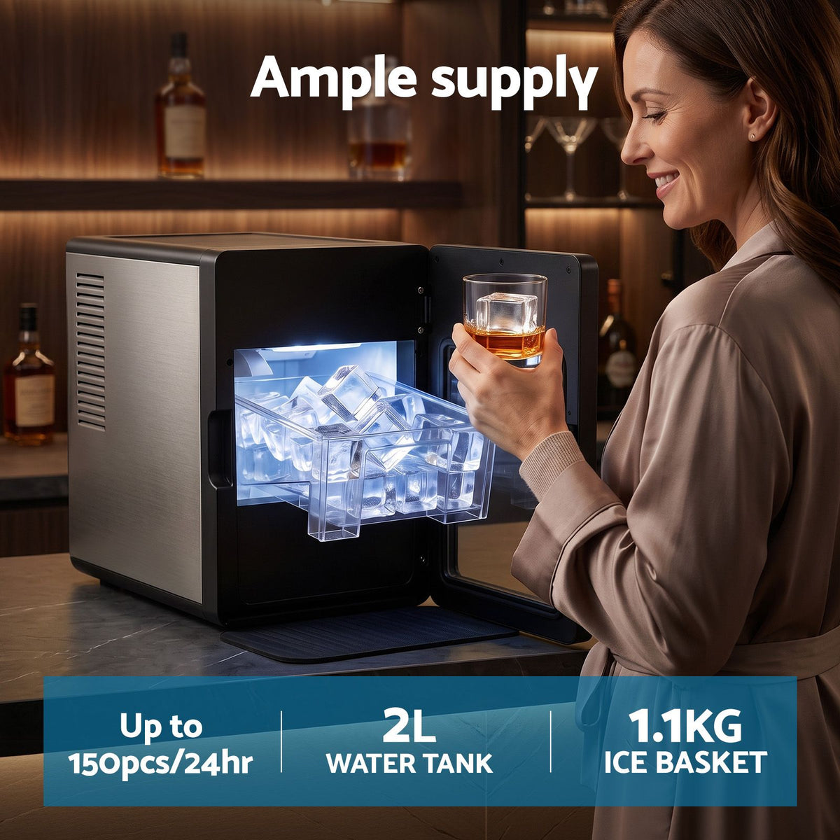 Devanti Ice Maker 5cm Large Ice Cubes Countertop Machine 150pcs/24h for Home