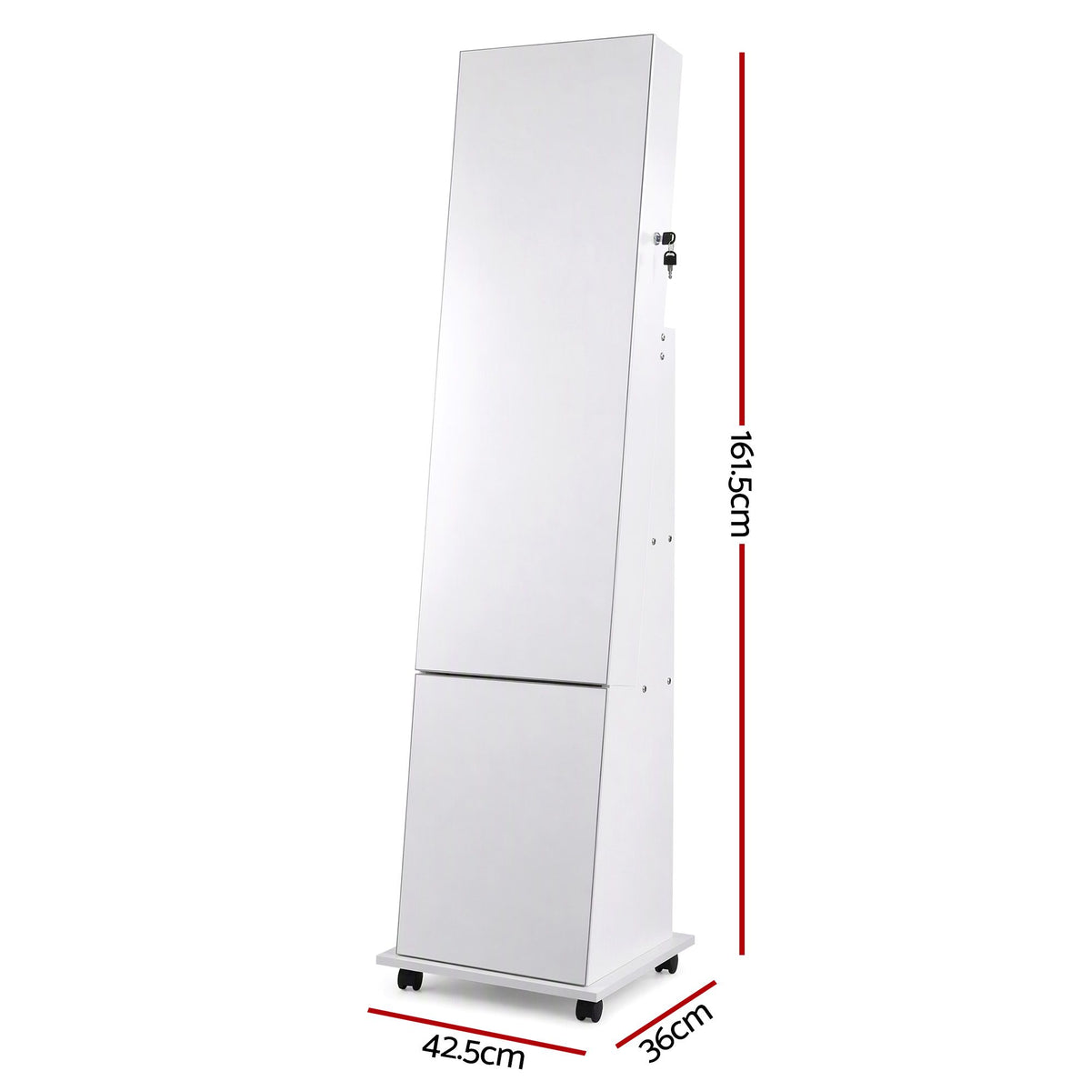 Artiss Jewelry Cabinet Frameless Full Length Mirror with Wheels, White