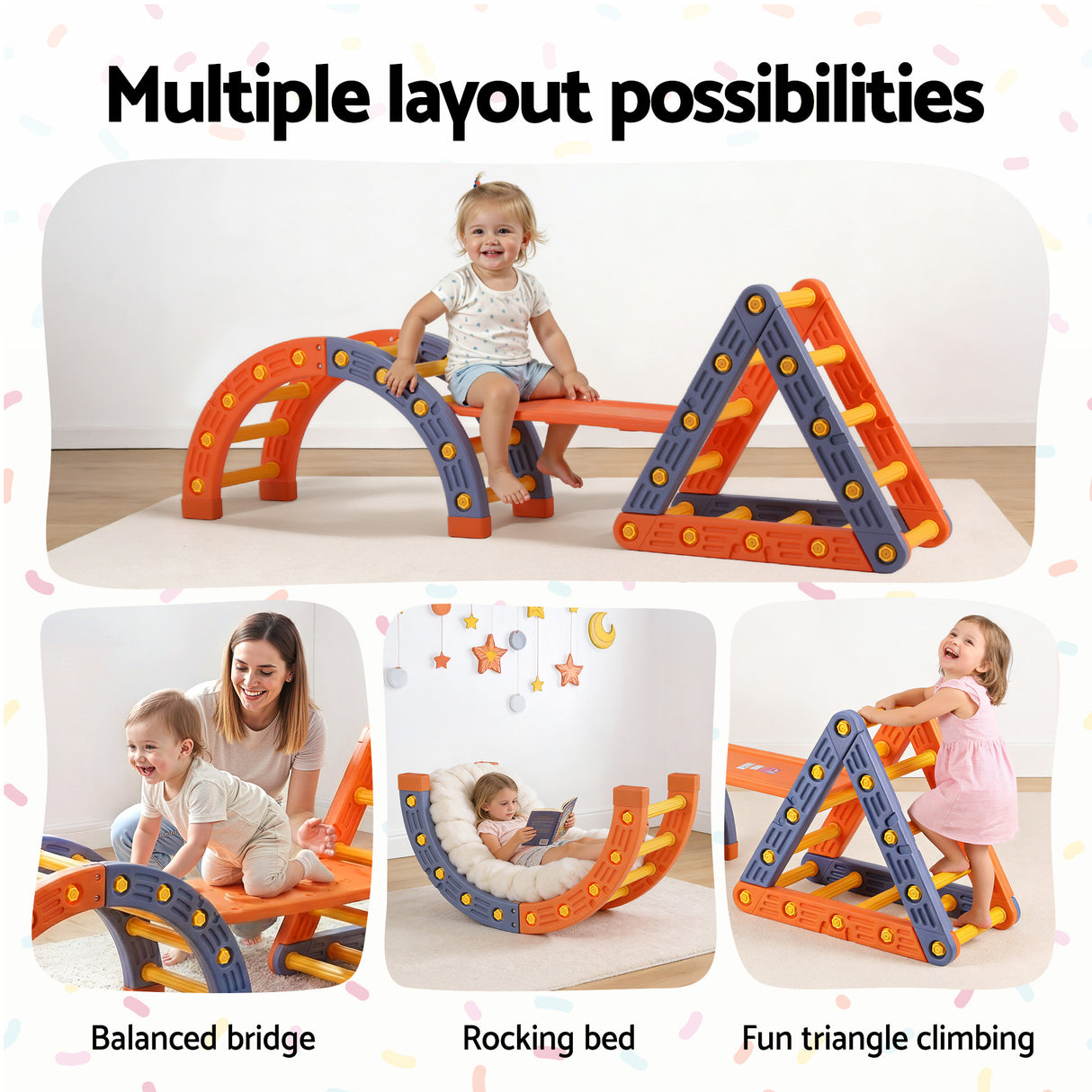 Kids Climbing Frame Set With Slide Indoor Outdoor Toddler Toys Pikler Triangle Climber With Arch