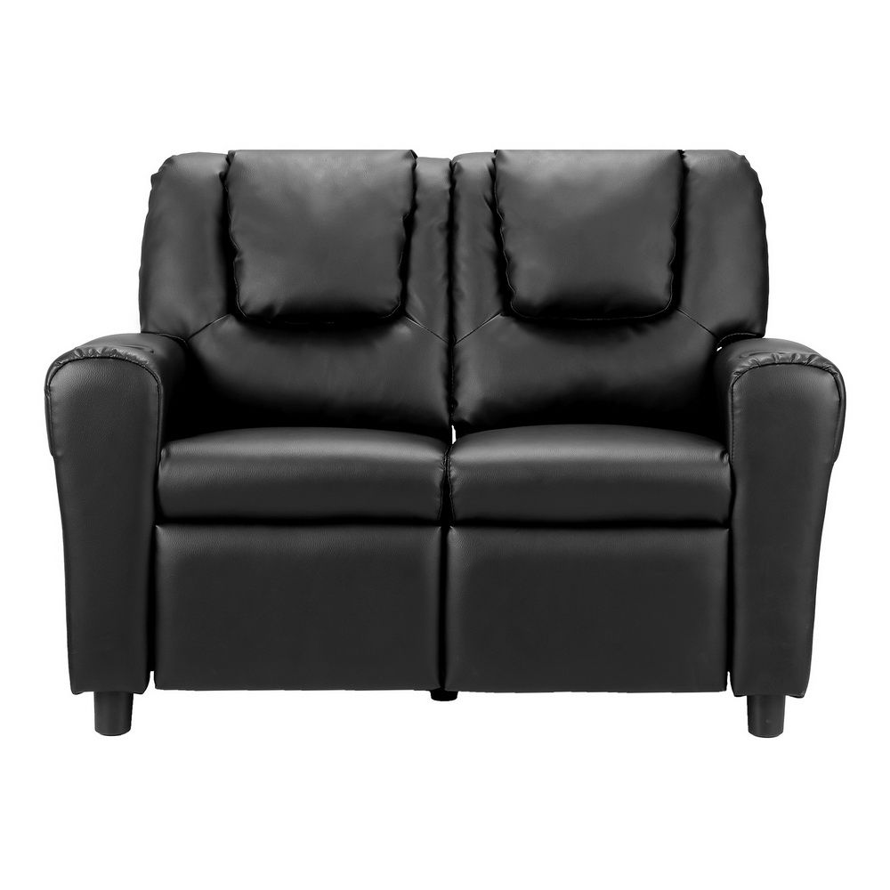 Keezi Kids Recliner Chair 2 Seats PU Leather Sofa Lounge Couch Armchair Black