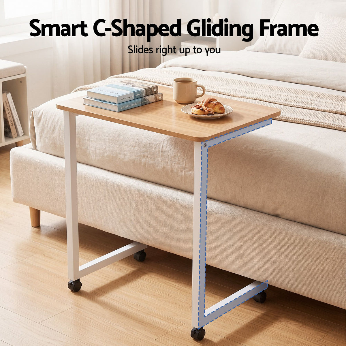 Artiss Mobile Laptop Desk Set 2-In-1 C-Shaped Nesting Table Oak