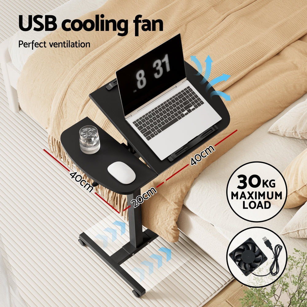 Rotating Mobile Laptop Adjustable Desk with USB Cooler Black