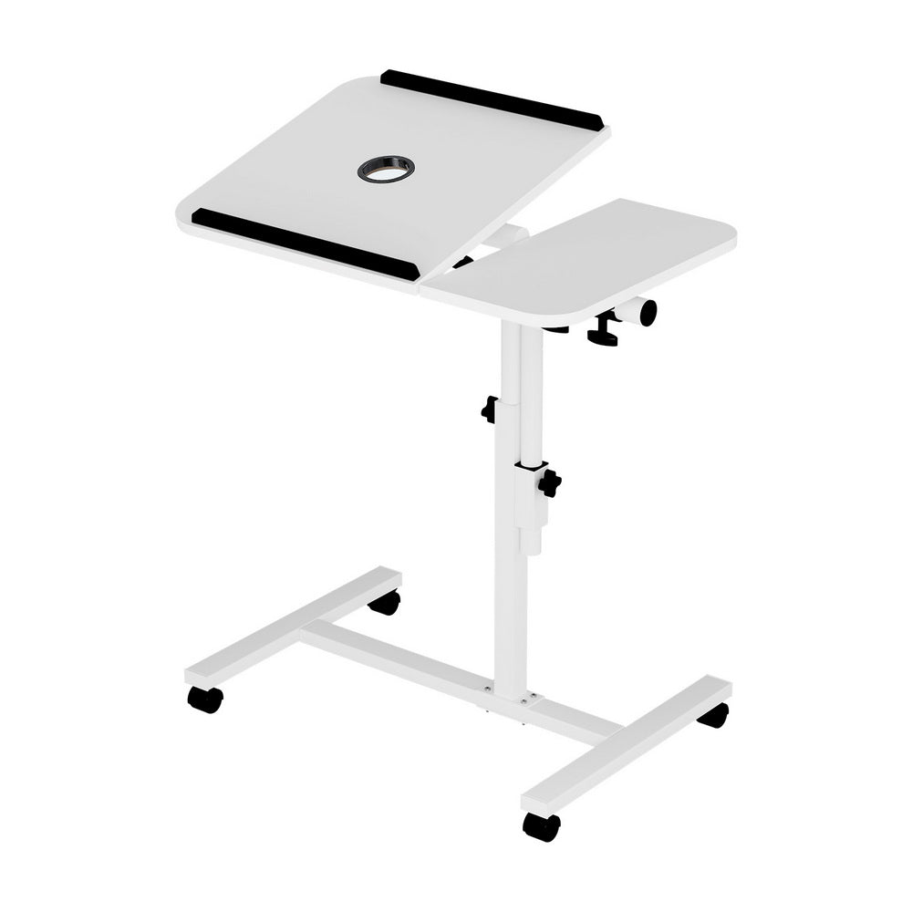 Rotating Mobile Laptop Adjustable Desk with USB Cooler White