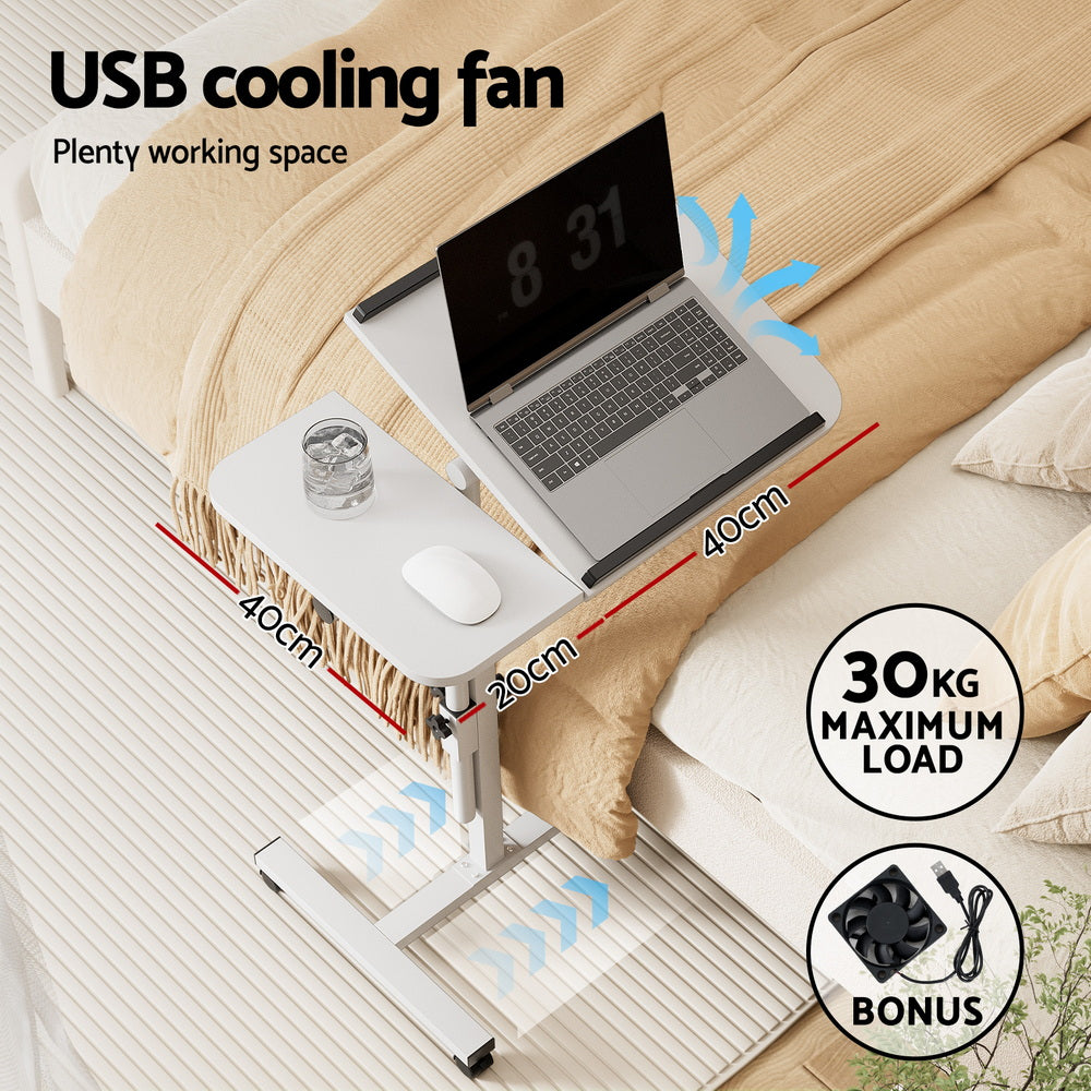 Rotating Mobile Laptop Adjustable Desk with USB Cooler White