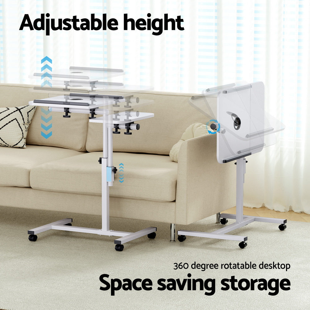 Rotating Mobile Laptop Adjustable Desk with USB Cooler White