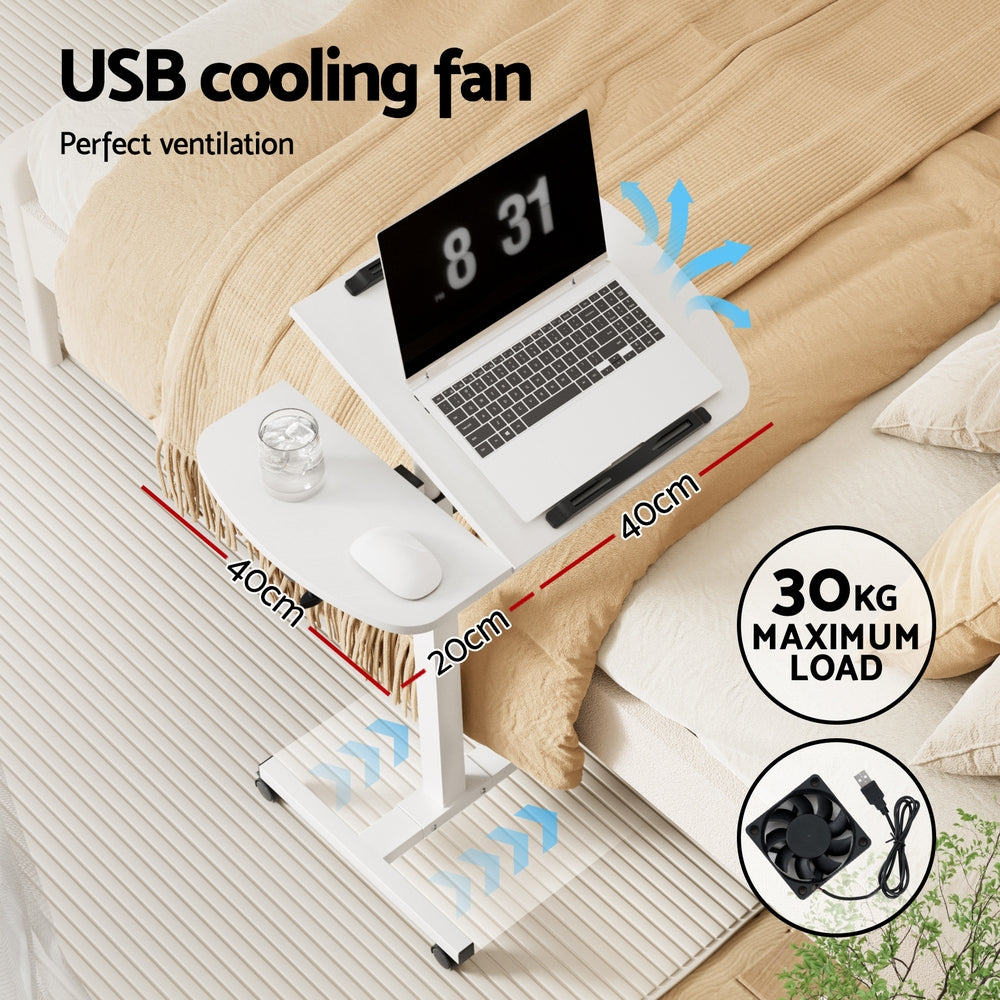 Rotating Mobile Laptop Adjustable Desk with USB Cooler White