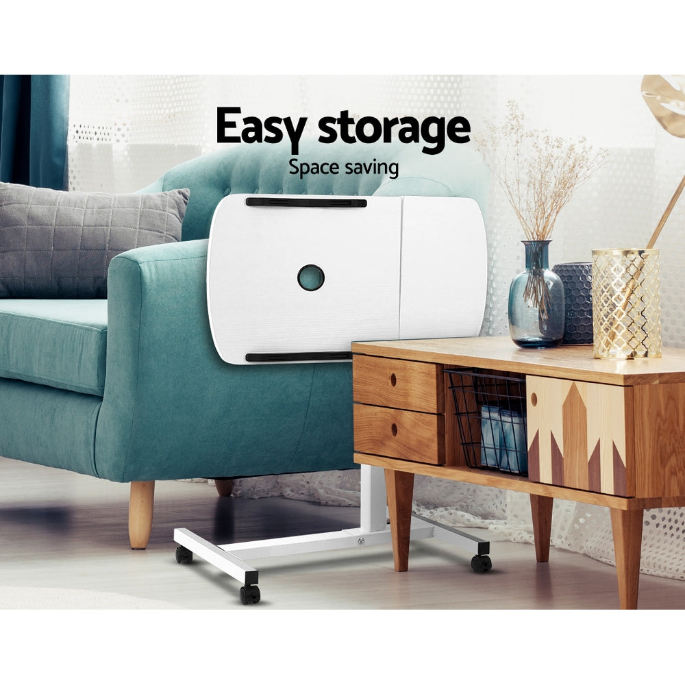 Rotating Mobile Laptop Adjustable Desk with USB Cooler White