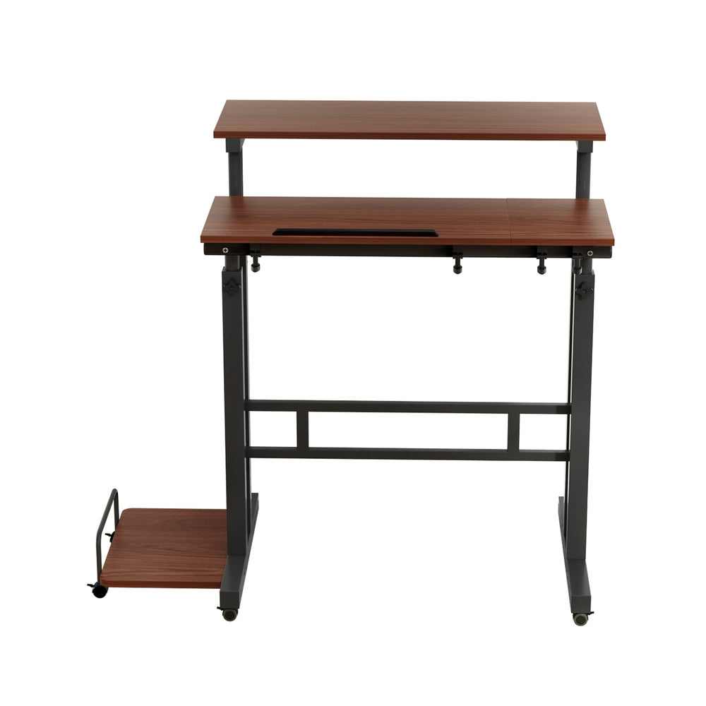 Mobile Twin Laptop Desk Dark Wood