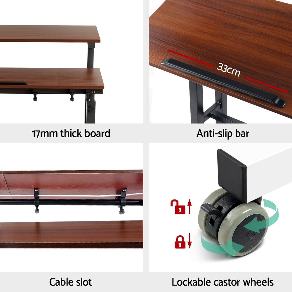 Mobile Twin Laptop Desk Dark Wood