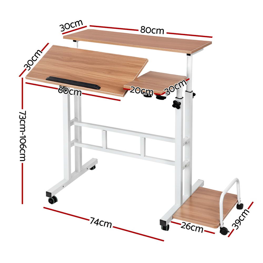 Mobile Twin Laptop Desk Light Wood
