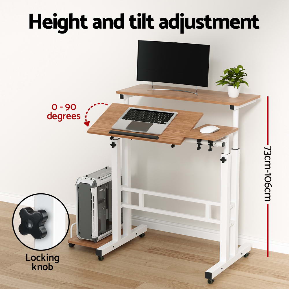 Mobile Twin Laptop Desk Light Wood