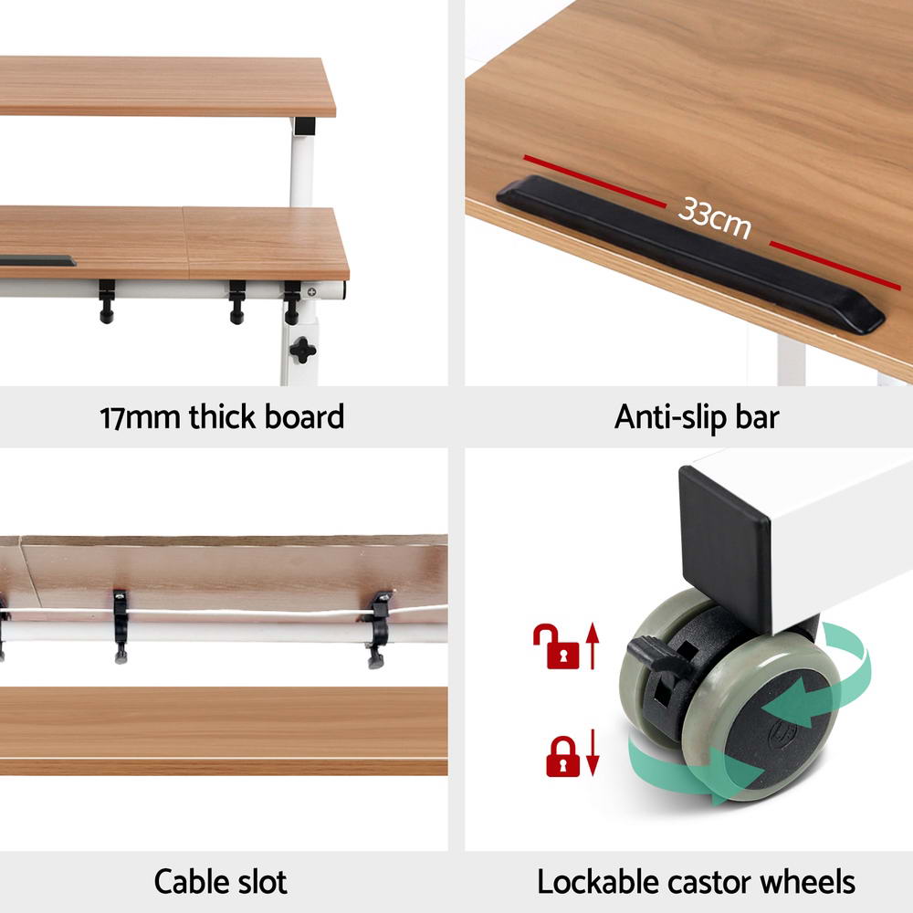 Mobile Twin Laptop Desk Light Wood