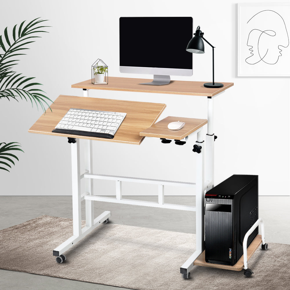 Mobile Twin Laptop Desk Light Wood