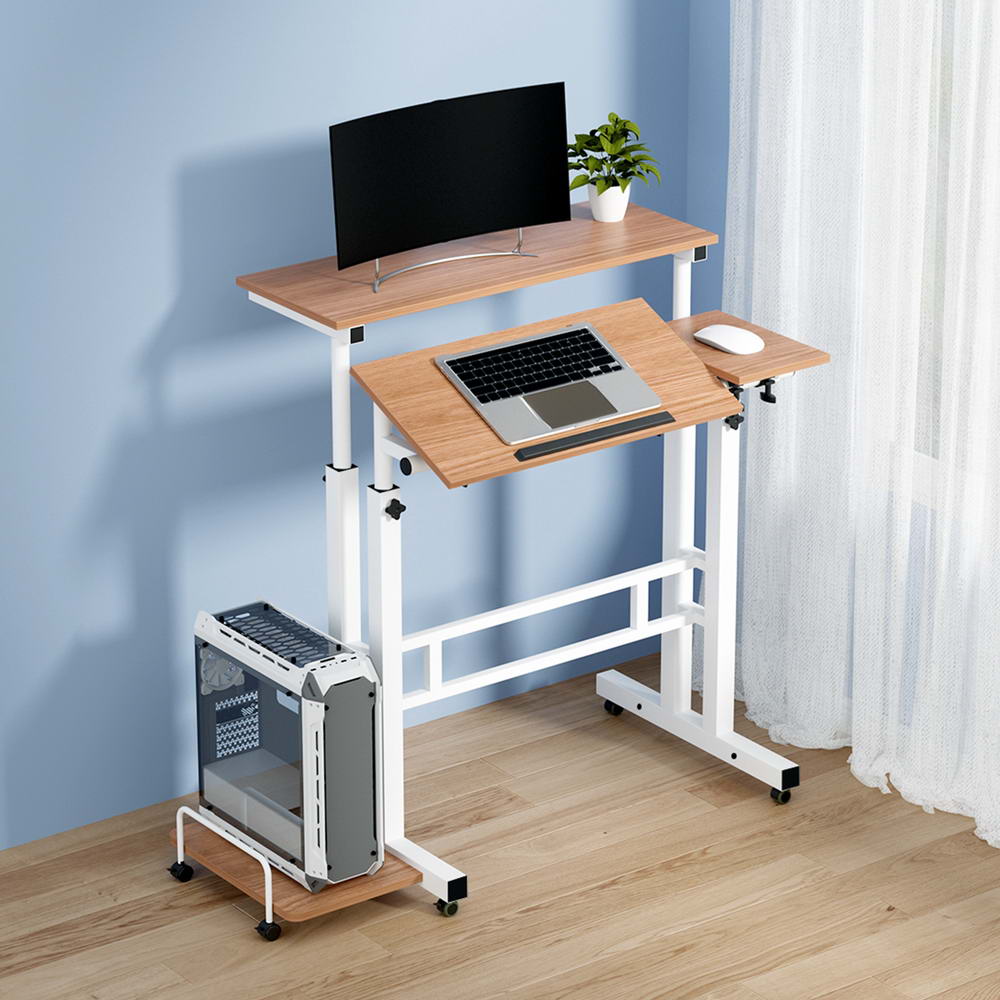 Mobile Twin Laptop Desk Light Wood