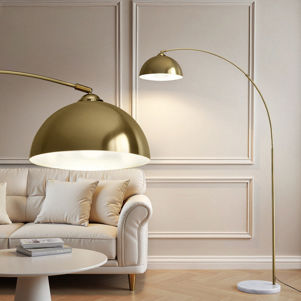 Artiss Modern Arched Floor Lamp Gold Brass Standing Heavy-Duty Marble Base for Living Room Bedroom