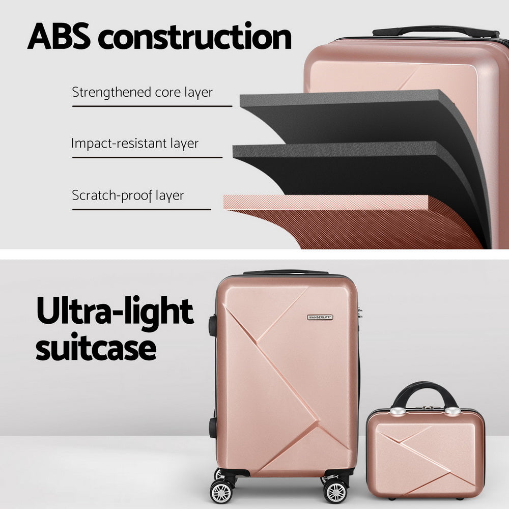 Wanderlite 2Set 20 Inch Luggage Case with 12 Inch Handheld Luggage Box Hard Shell Travel Suitcase TSA Lock Rose Gold