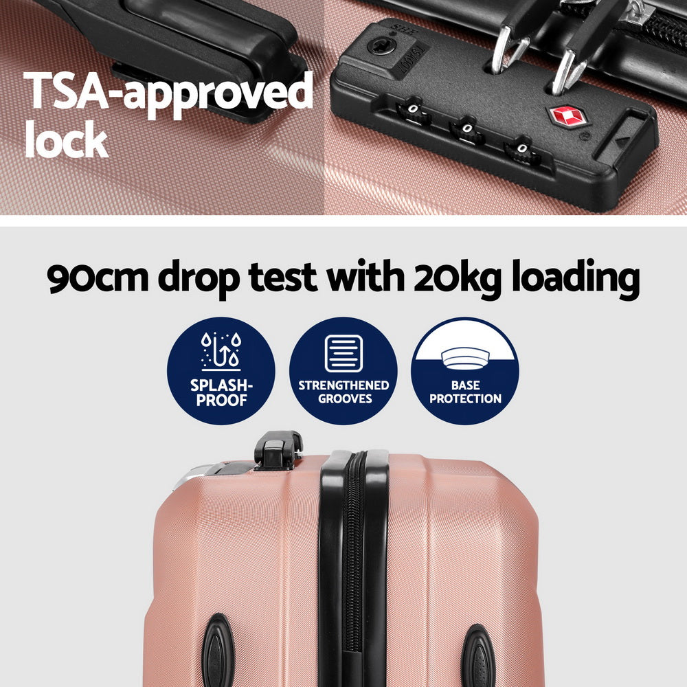 Wanderlite 2Set 20 Inch Luggage Case with 12 Inch Handheld Luggage Box Hard Shell Travel Suitcase TSA Lock Rose Gold