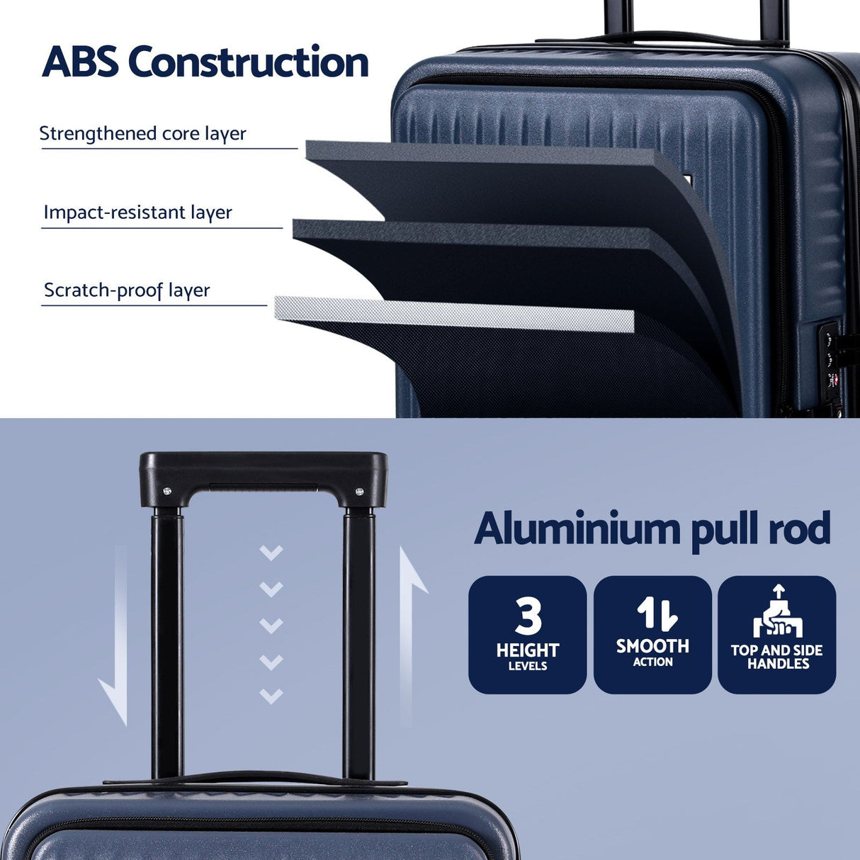 Wanderlite 20" Luggage Suitcase Front Pocket Travel Carry On Dual TSA Navy