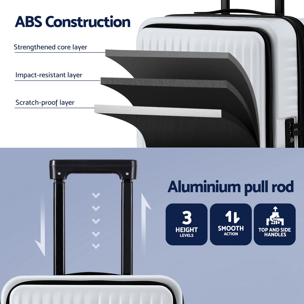 Wanderlite 20" Luggage Suitcase Front Pocket Travel Carry On Dual TSA White