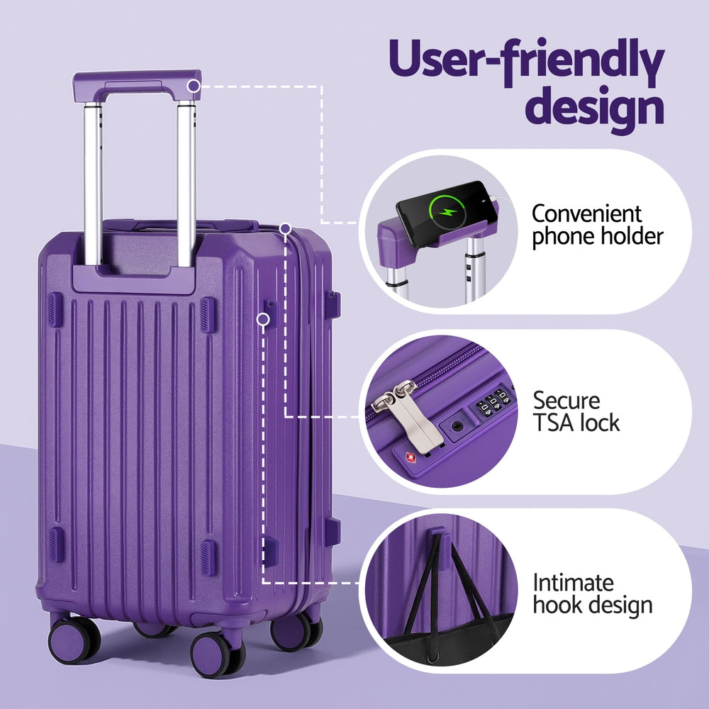 Wanderlite 2pcs Trunk Luggage Suitcase Travel Carry On TSA Lock 12" 20" Purple