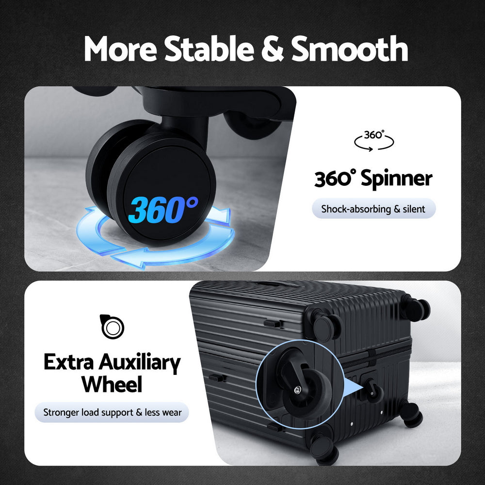 Wanderlite 32" Trunk Luggage Suitcase Travel 5 Wheels Type-C Port TSA Black