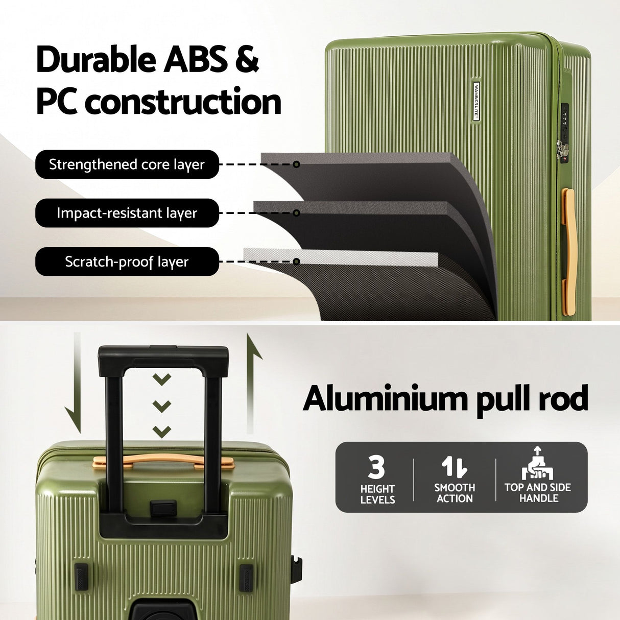 Wanderlite 28" Modern Vertical Trunk Luggage Suitcase Travel 5 Wheels Type-C TSA Olive Green