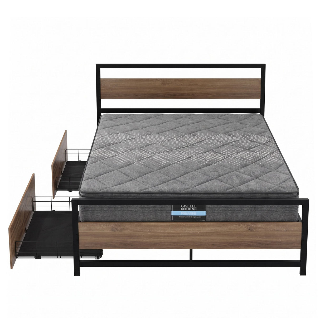 Giselle 18cm Queen Mattress Pillowtop and Artiss Metal Bed Frame Set With 2 drawers
