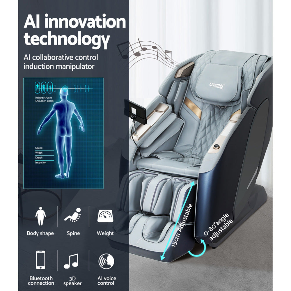 Livemor 4D Massage Chair Recliner SL Track Full Body Zero Gravity Massager Heated AI Body Scan Melisa