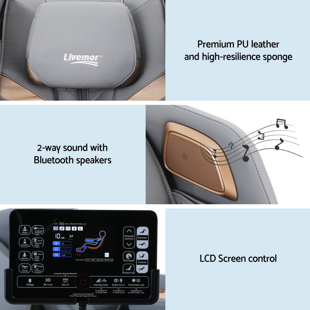 Livemor Massage Chair Electric Recliner Double Core Mechanism Massager ROWA White