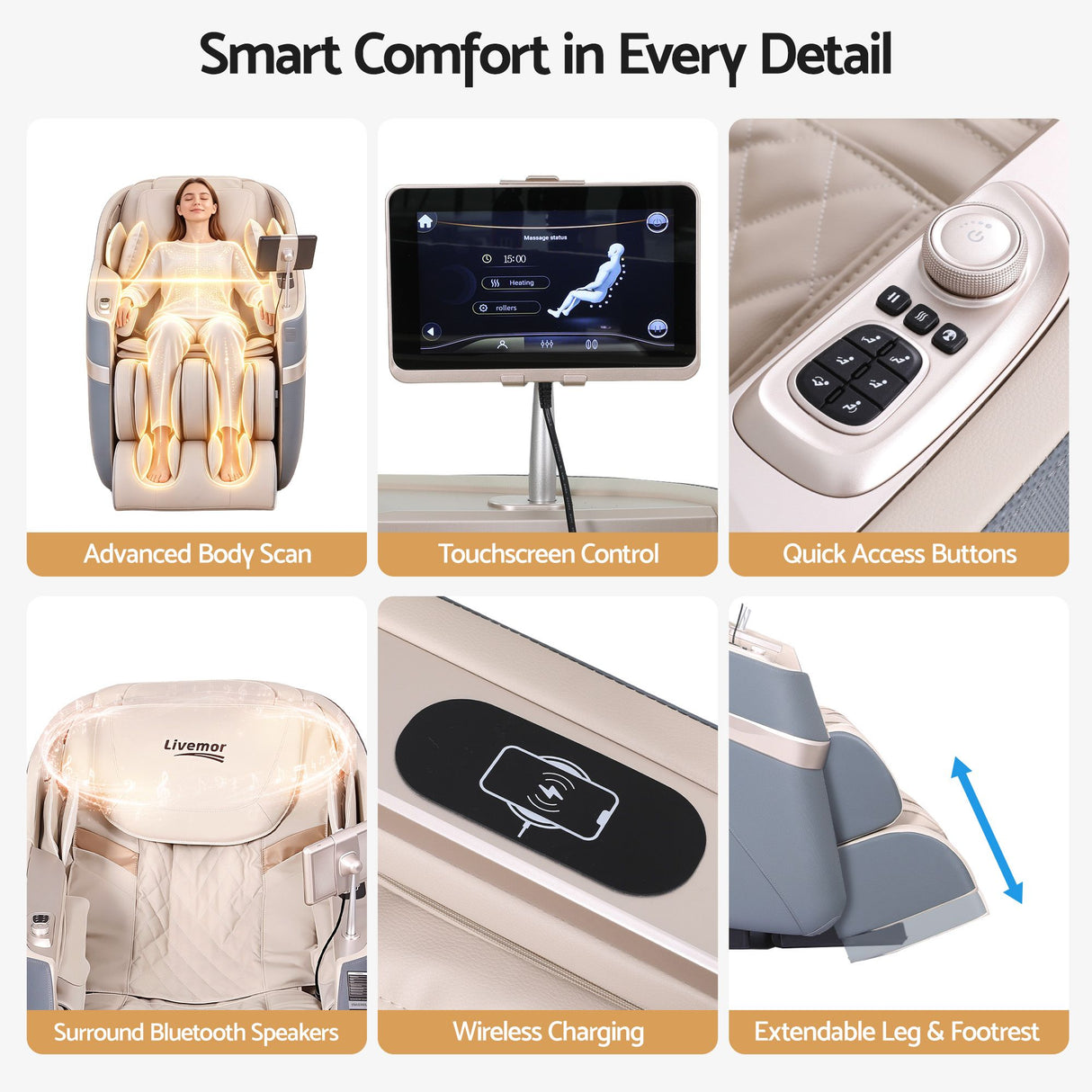 Livemor 4D Massage Chair Recliner SL Track Full Body Zero Gravity Massager Heated AI Body Scan SINA